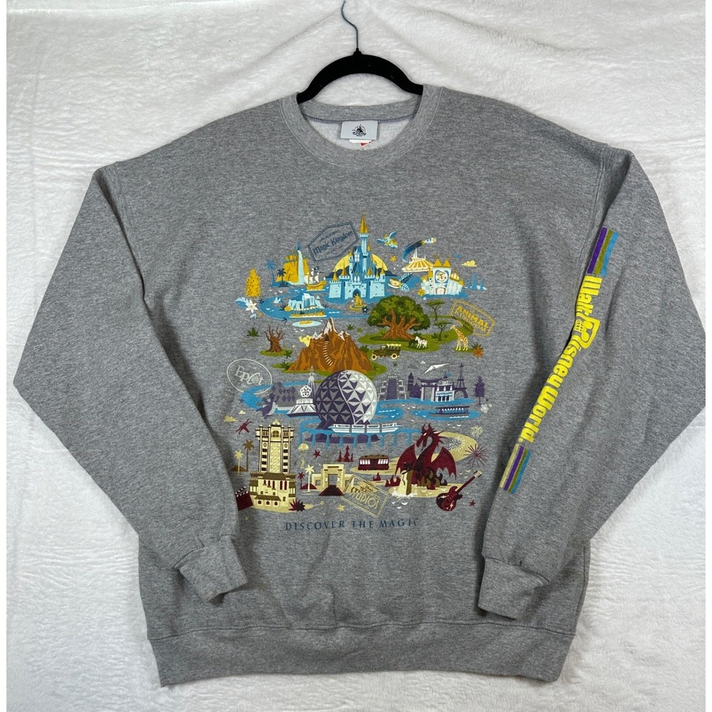 Disney Parks Sweatshirt Unisex L Gray Discover The Magic Graphic Ecosmart
